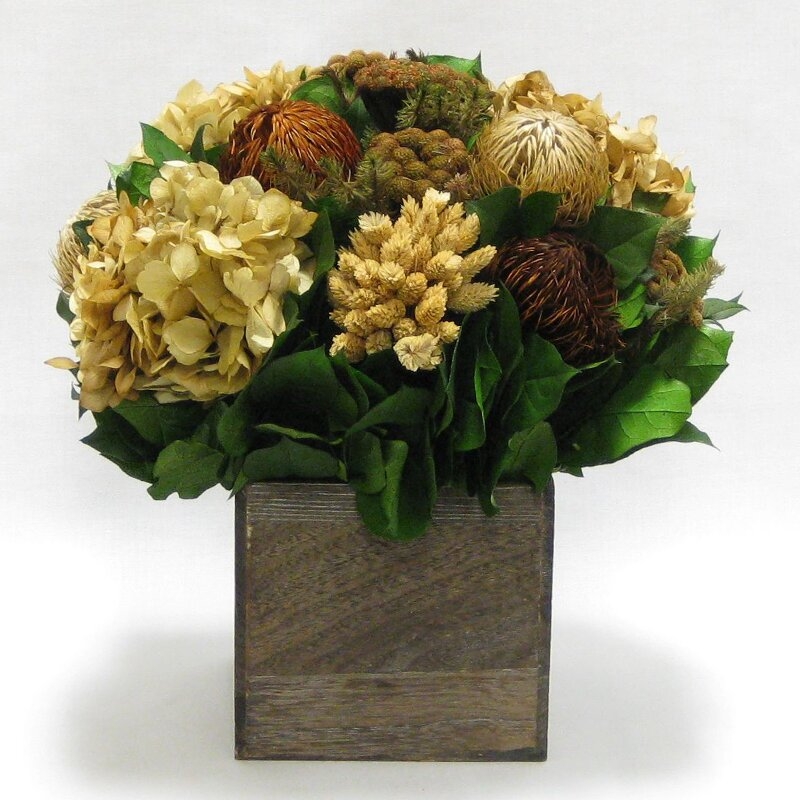Mixed Floral Centerpiece in Wooden Cube Container - Image 0