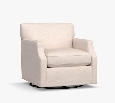 SoMa Hazel Upholstered Swivel Armchair, Polyester Wrapped Cushions, Park Weave Ash - Image 1