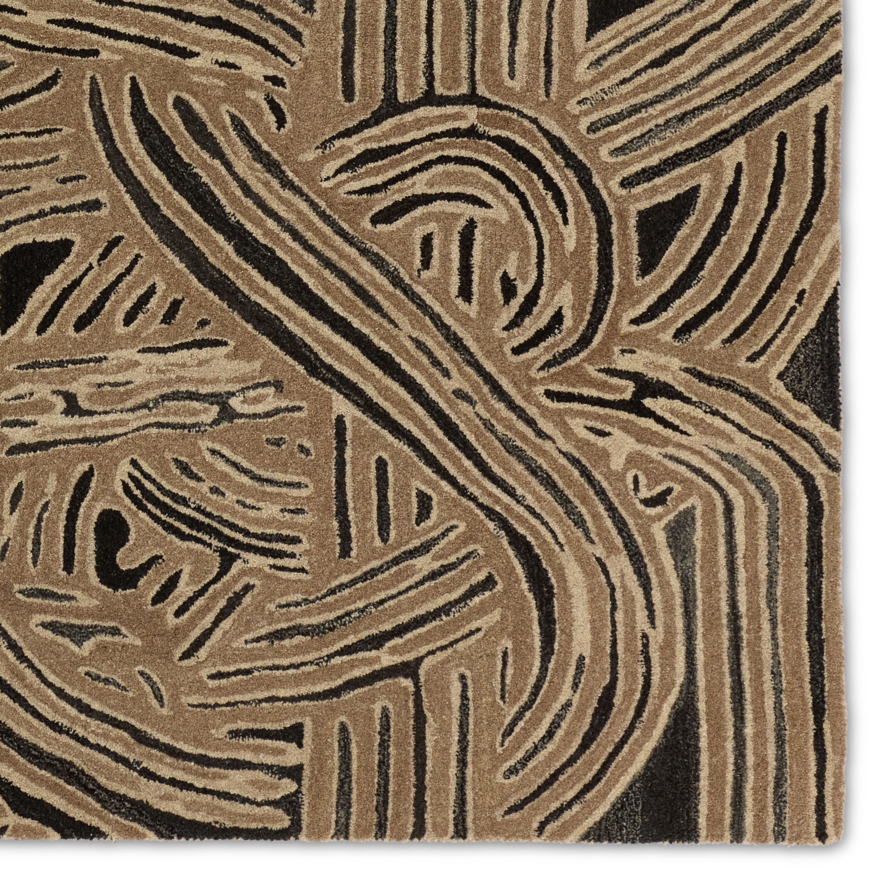 Verde Home By Kathmandu PVH13 Handmade Abstract Tan and Black Area Rug (8'x10') - Image 3