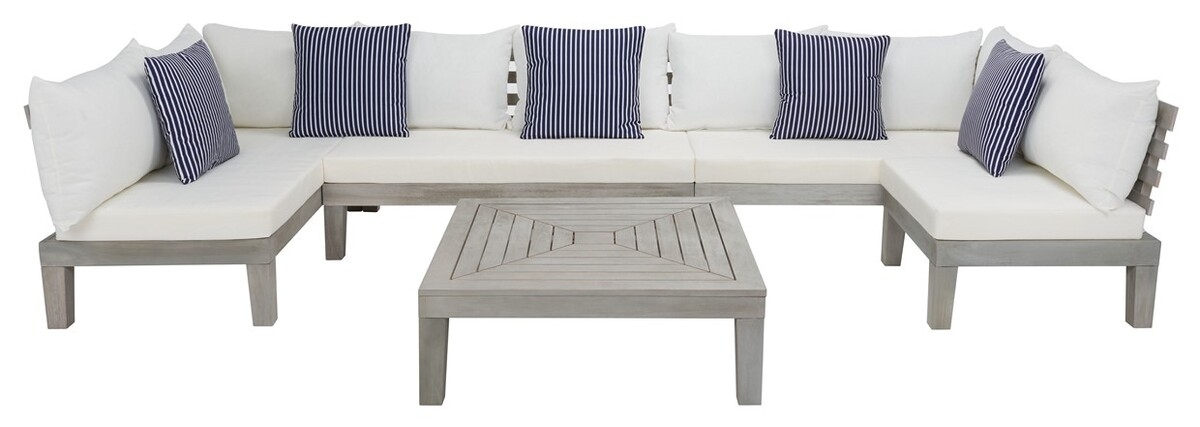 Granton 5 Pc Living Set - Grey/Bge + Solid Plw - Safavieh - Image 0