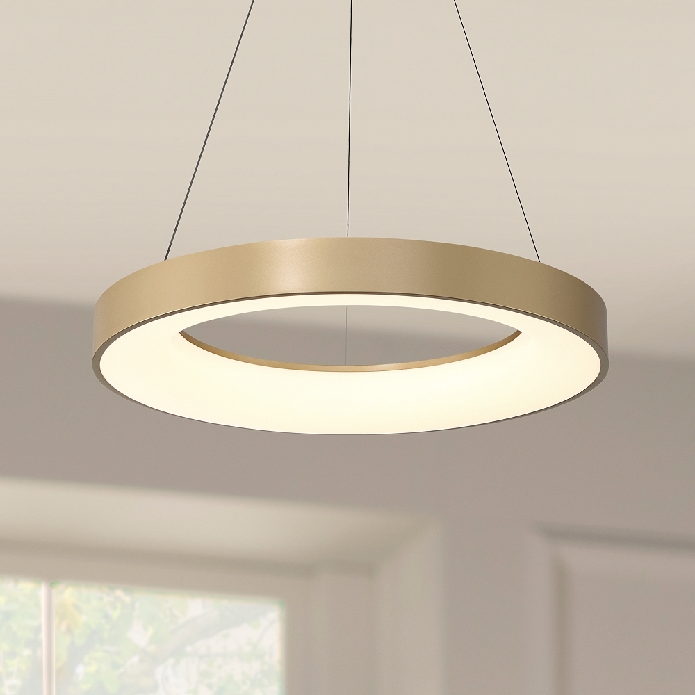 Possini Euro Cafferty 23 1/2" Wide Sanded Gold LED Ring Pendant Light - Image 0
