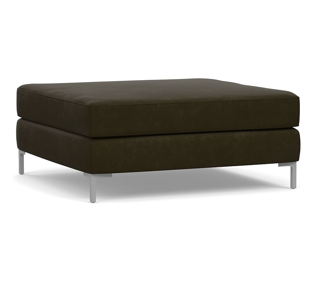 Jake Leather Sectional Ottoman with Brushed Nickel Legs, Polyester Wrapped Cushions, Aviator Blackwood - Image 0