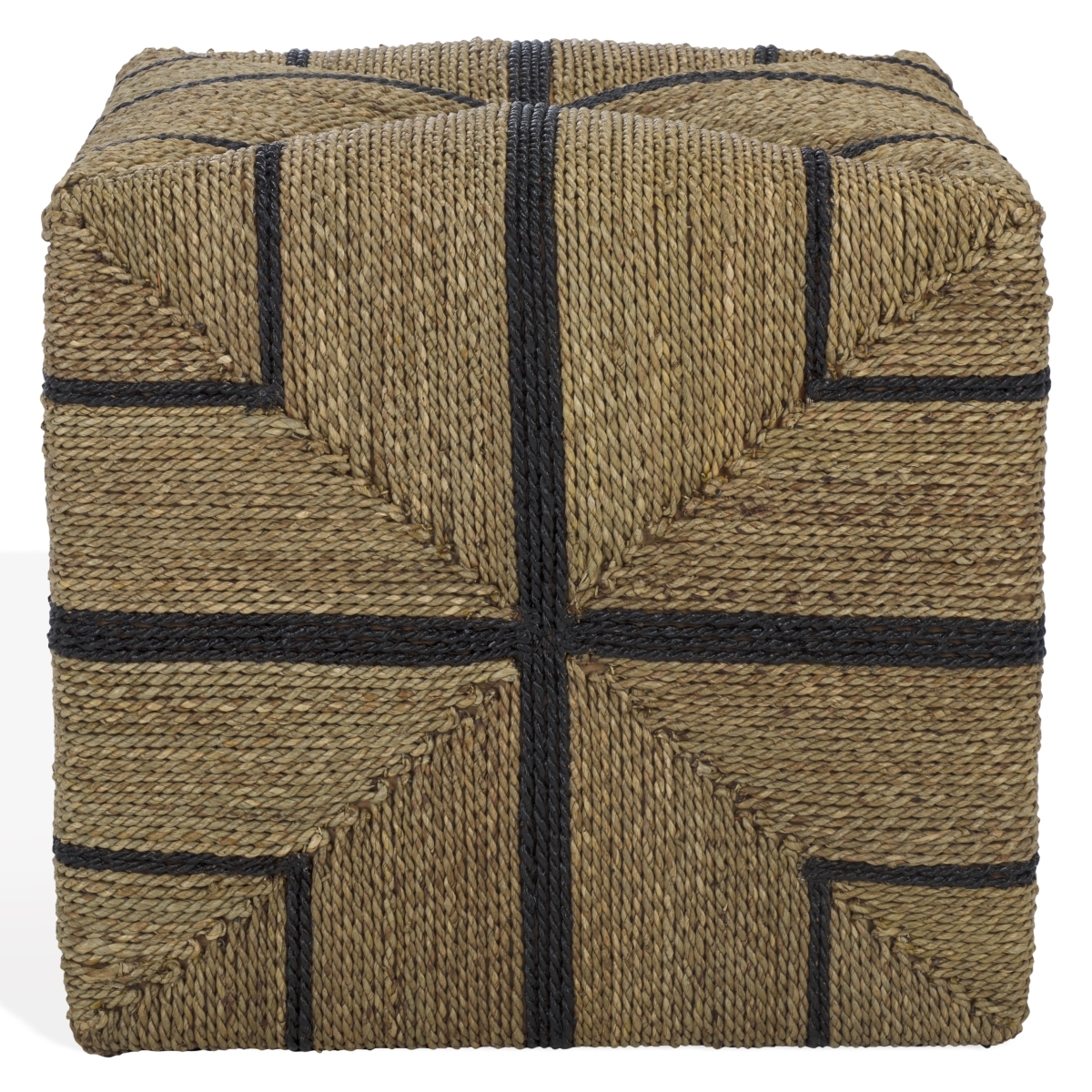 Liatasha Woven Seagrass Ottoman - Natural / Black - Image 0