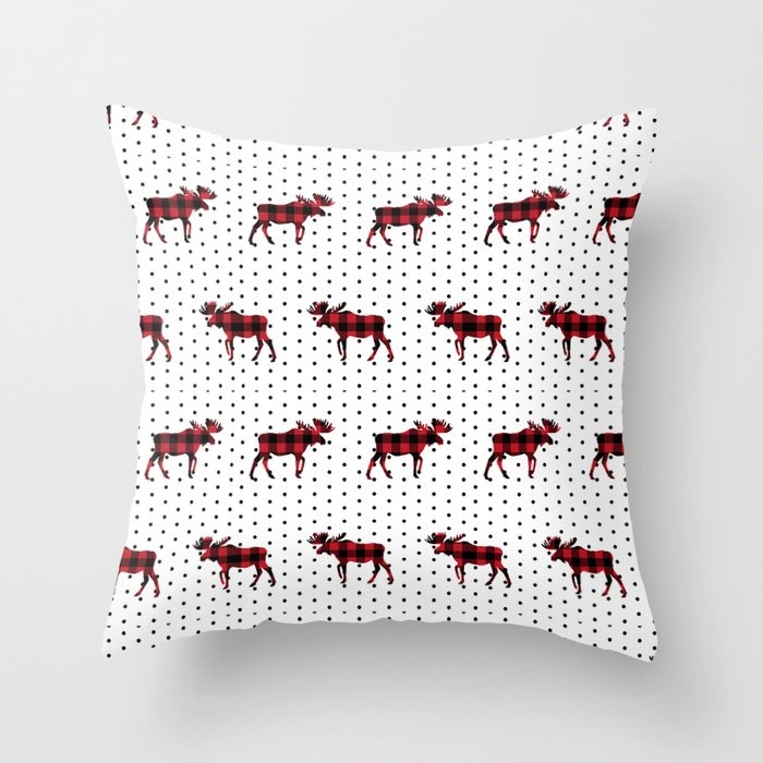 Moose Buffalo Plaid Dots Cute Outdoors Camping Cabin Chalet Skiing Northwest Forest Couch Throw Pillow by Charlottewinter - Cover (20" x 20") with pillow insert - Indoor Pillow - Image 0