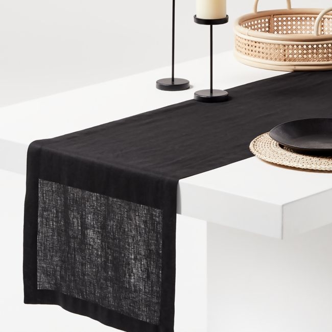 Marin 120" Ink Black EUROPEAN FLAX ™-Certified Linen Table Runner - Image 0