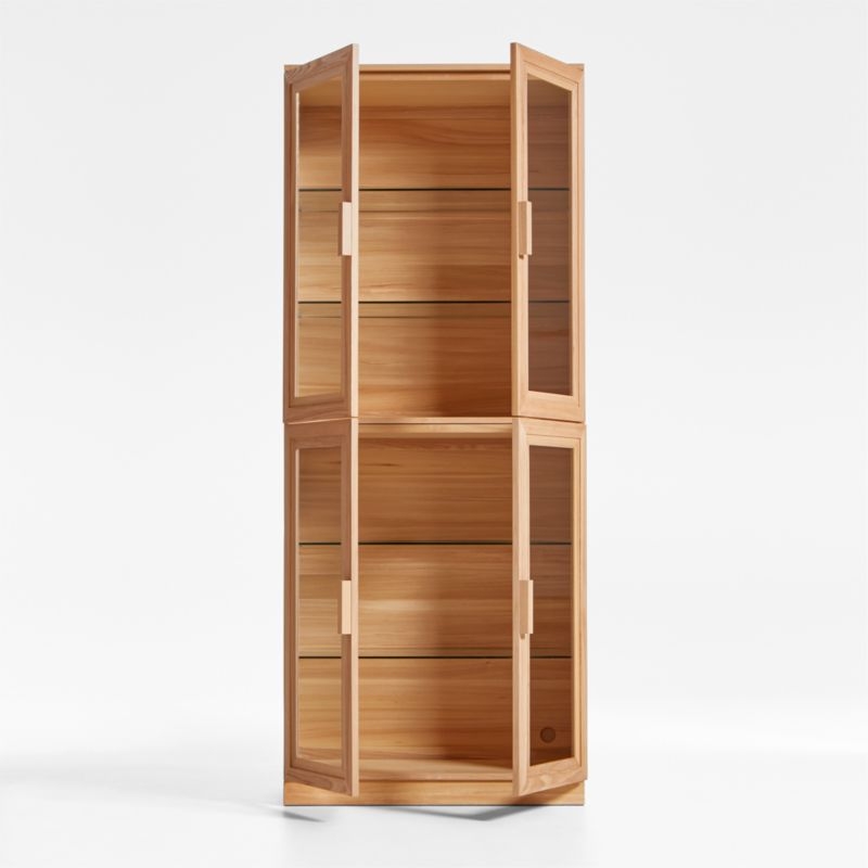 Calypso 36" Natural Wood Tall Storage Cabinet with Glass Doors - Image 1