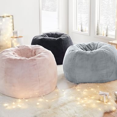 Recycled Faux-Fur Bean Bag Chair Slipcover + Insert, Periscope/Black, Large - Image 1