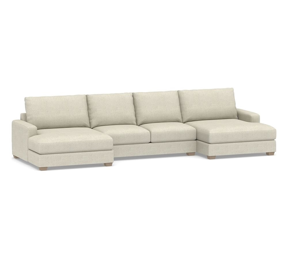 Canyon Square Arm Upholstered U-Double Chaise Loveseat SCT, Down Blend Wrapped Cushions, Performance Heathered Basketweave Alabaster White - Image 0