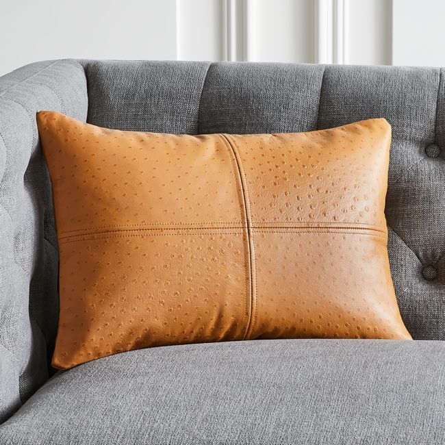 Rue Tan Leather Throw Pillow with Feather-Down Insert 18"x12" - Image 3