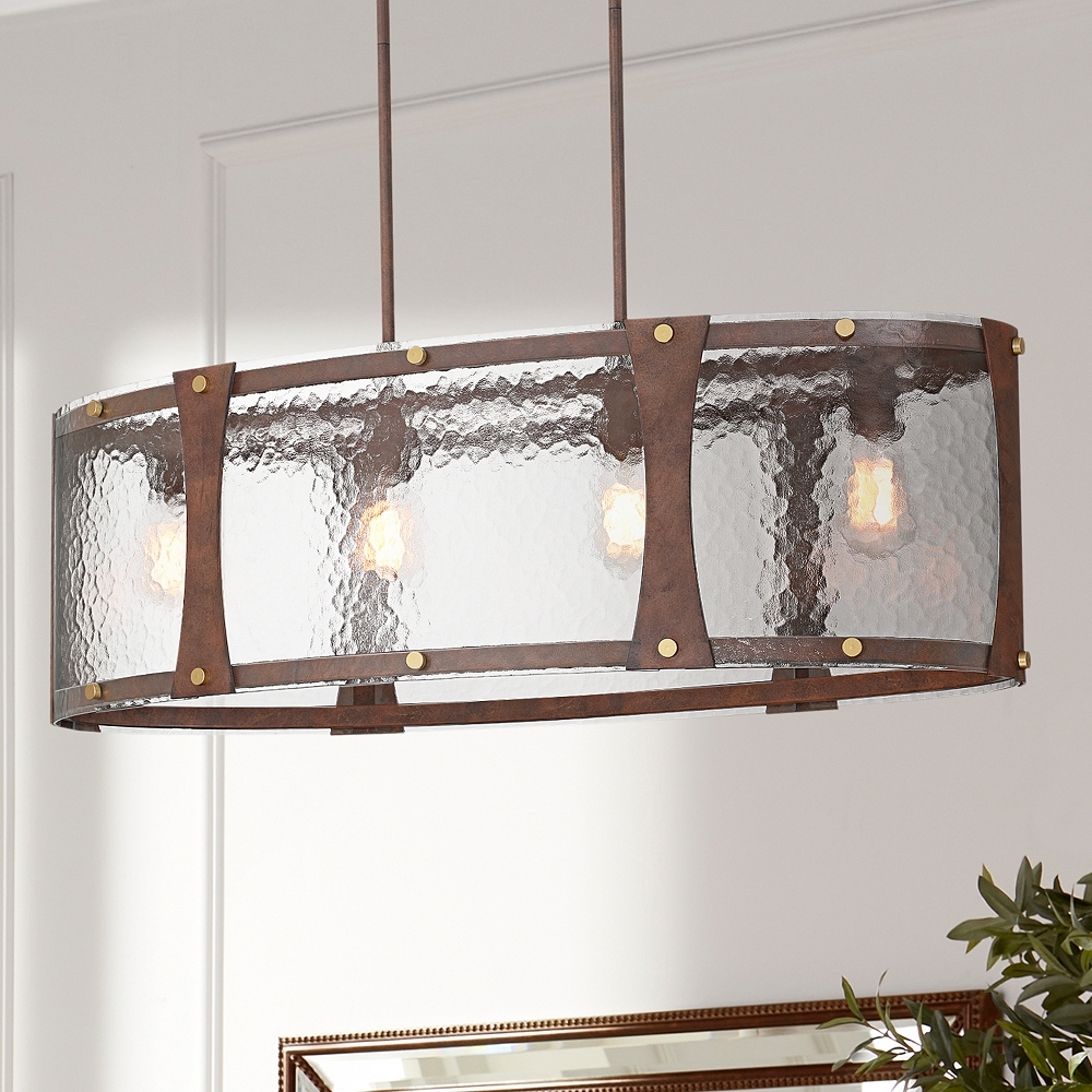 Fable 36" Wide Rust Brown and Antique Brass 4-Light Chandelier - Image 0