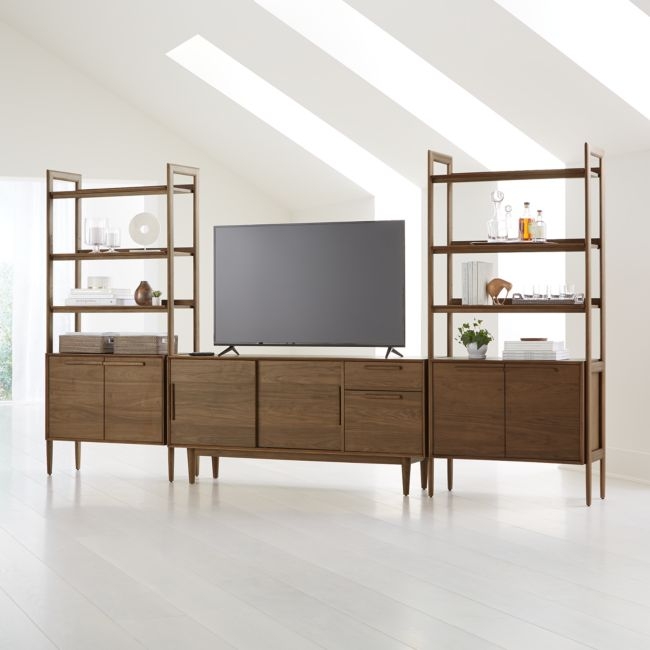 Tate Walnut 64.5" Storage Media Console with 2 Bookcase Cabinets - Image 0
