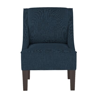 Swoop Arm Chair With Wooden Block Legs In Buffalo Square Blue - Image 0