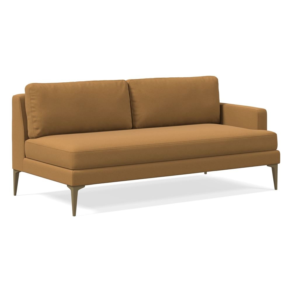 Andes Petite Right Arm 2.5 Seater Sofa, Poly, Performance Velvet, Golden Oak, Blackened Brass - Image 0