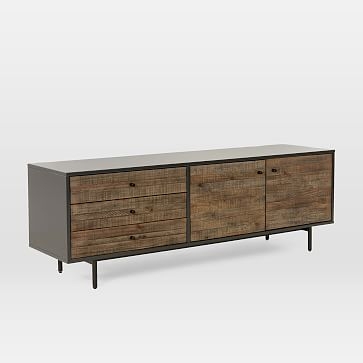 Reclaimed Wood + Lacquer Media Console (70") - Stone Gray - Image 0