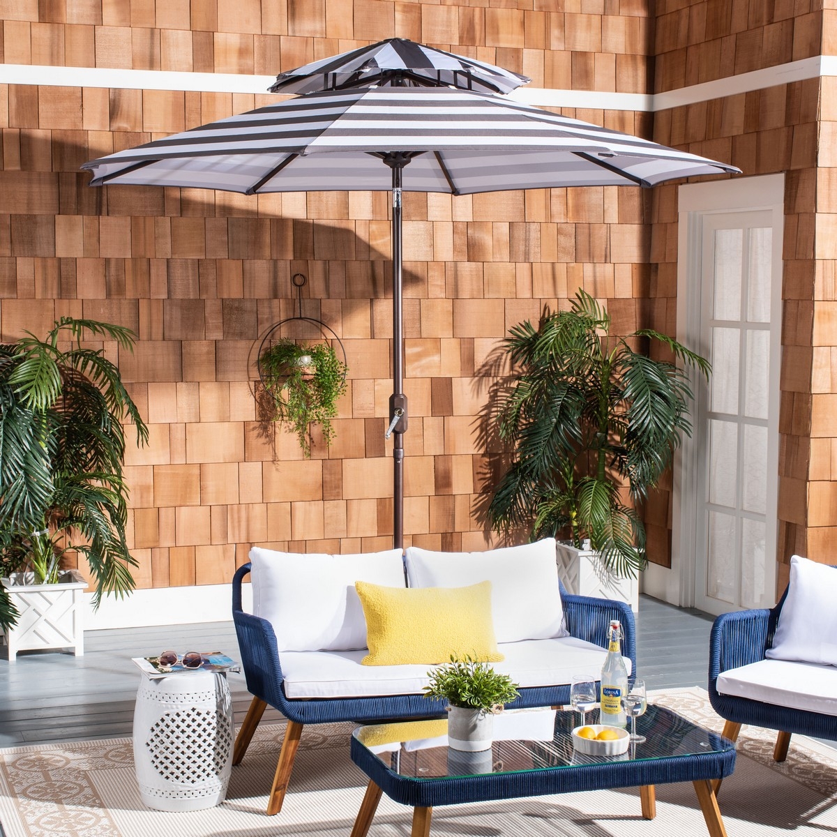 Iris Fashn 9Ft Dbltop Umbrella - Grey/White - Safavieh - Image 6