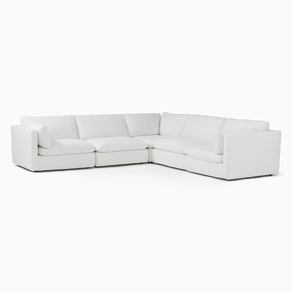 Hampton Sectional Set 07: Left Arm Chair, Armless Single, Corner, Armless Single, Right Arm Chair, Native Linen, White - Image 0