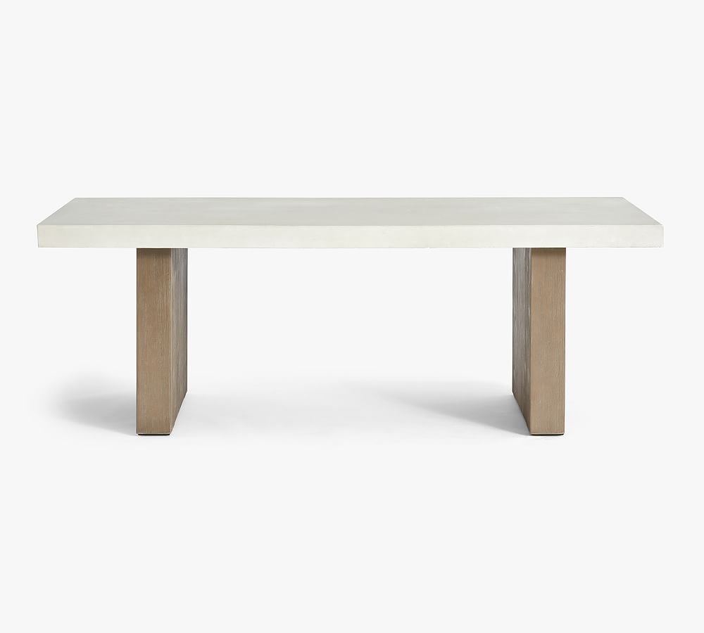 Pomona Concrete & Acacia 86" Rectangular Dining Table, White Speckle & Gray - Image 0