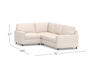 PB Comfort Square Arm Upholstered Right Arm 3-Piece Corner Sectional, Box Edge, Down Blend Wrapped Cushions, Brushed Crossweave Natural - Image 2