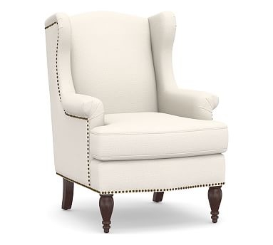 SoMa Delancey Upholstered Wingback Armchair, Polyester Wrapped Cushions, Performance Chateau Basketweave Ivory - Image 0