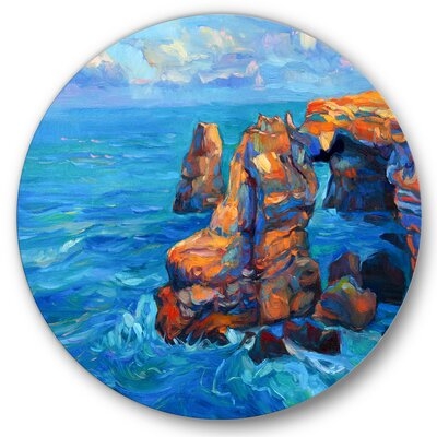 Cliffs By The Blue Ocean - Nautical & Coastal Metal Circle Wall Art - Image 0