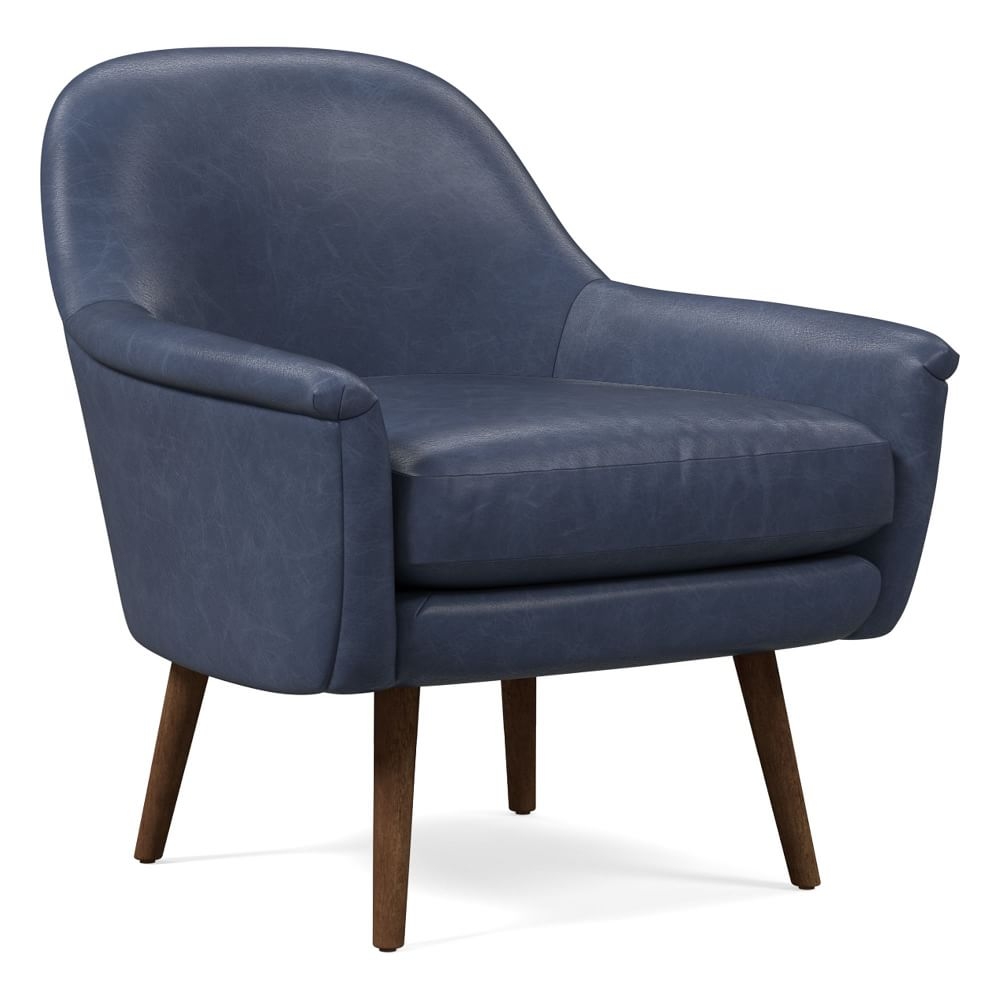 Phoebe Midcentury Chair, Poly, Ludlow Leather, Navy, Pecan - Image 0