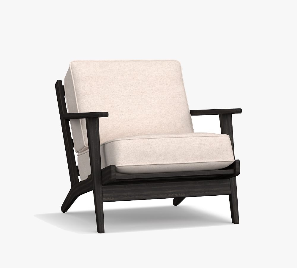 Raylan Upholstered Armchair with Black Finish, Down Blend Wrapped Cushions, Performance Heathered Tweed Pebble - Image 0