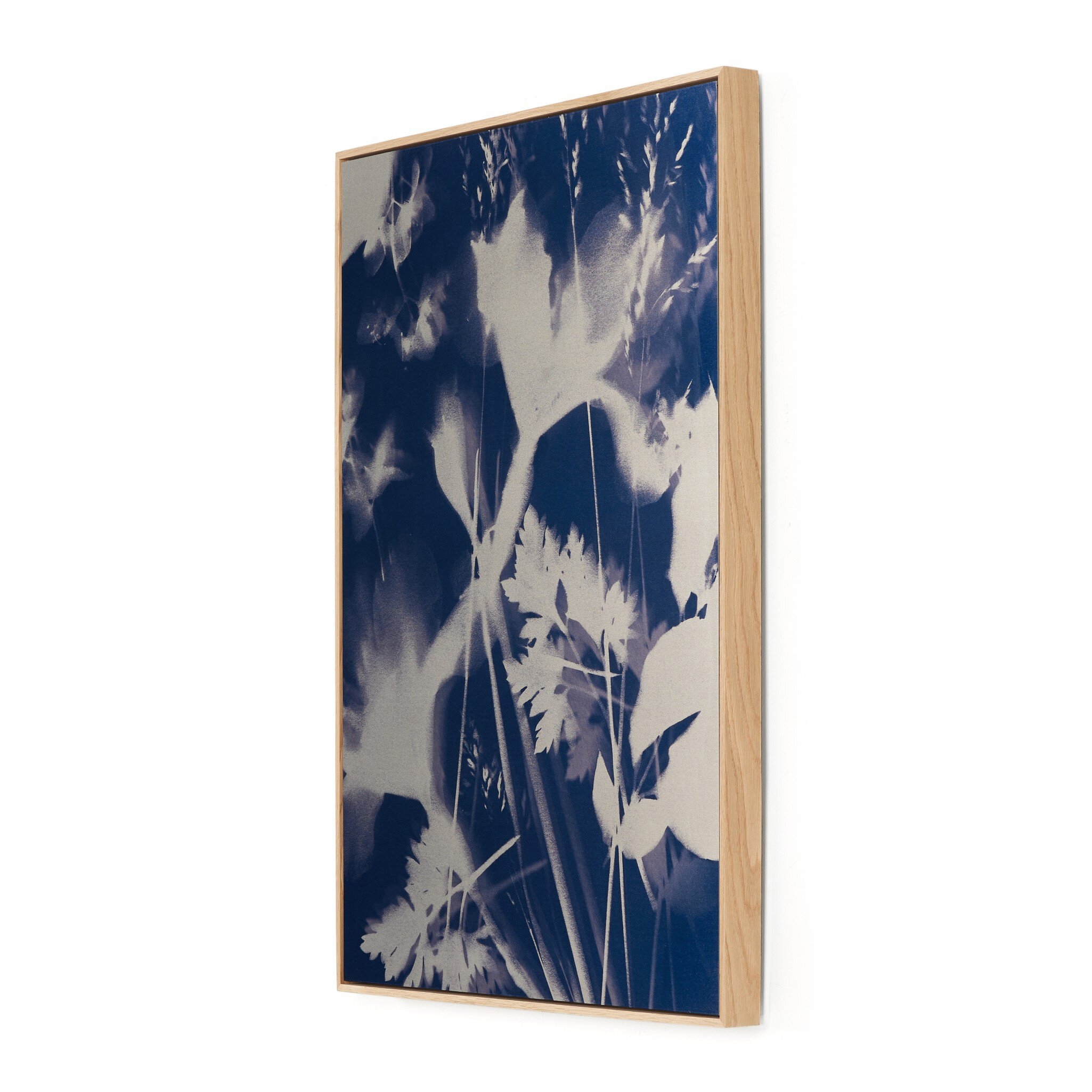 Cyanotype Botanical I by Coup D'esprit - Vertical Grain White Oak Floater - Image 1