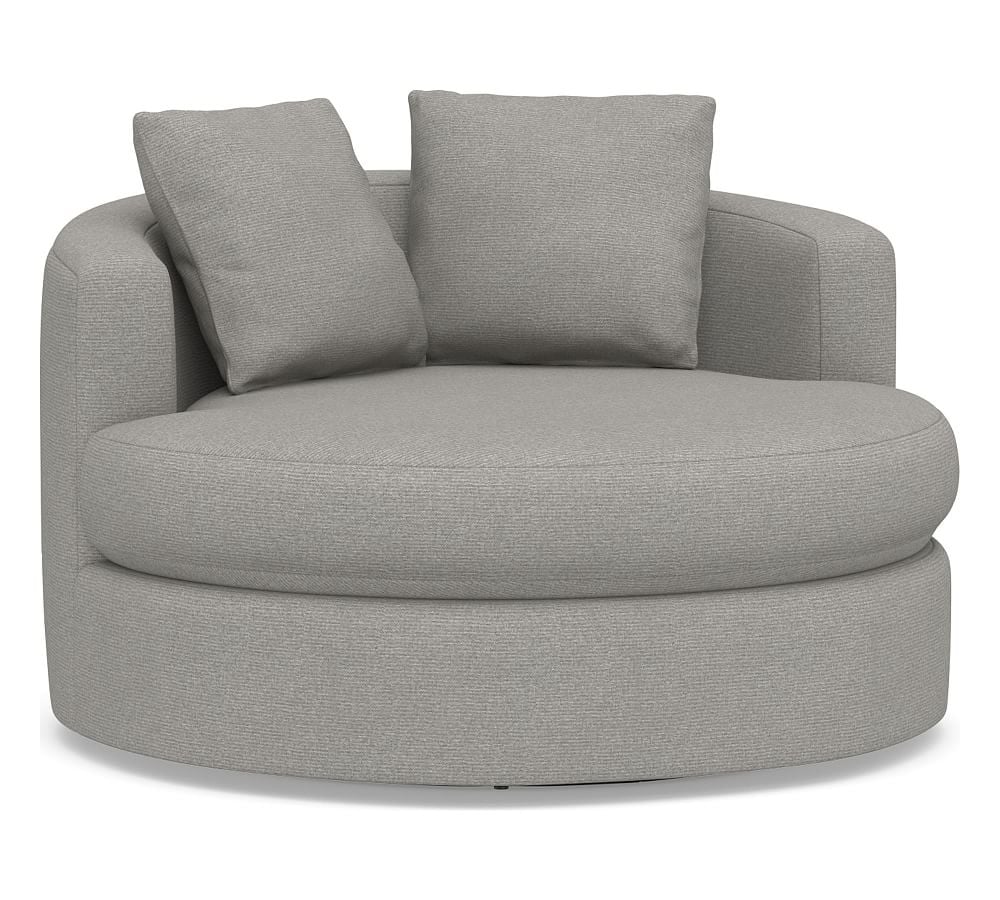 Balboa Upholstered Grand Swivel Armchair, Polyester Wrapped Cushions, Performance Heathered Basketweave Platinum - Image 0