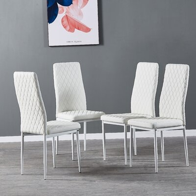 White Dining Chairs Kitchen Chairs Set Of 4 Modern Dining Room Side Chairs With PU Cushion Seat Back,  Living Room Chairs With Metal Legs, - Image 0
