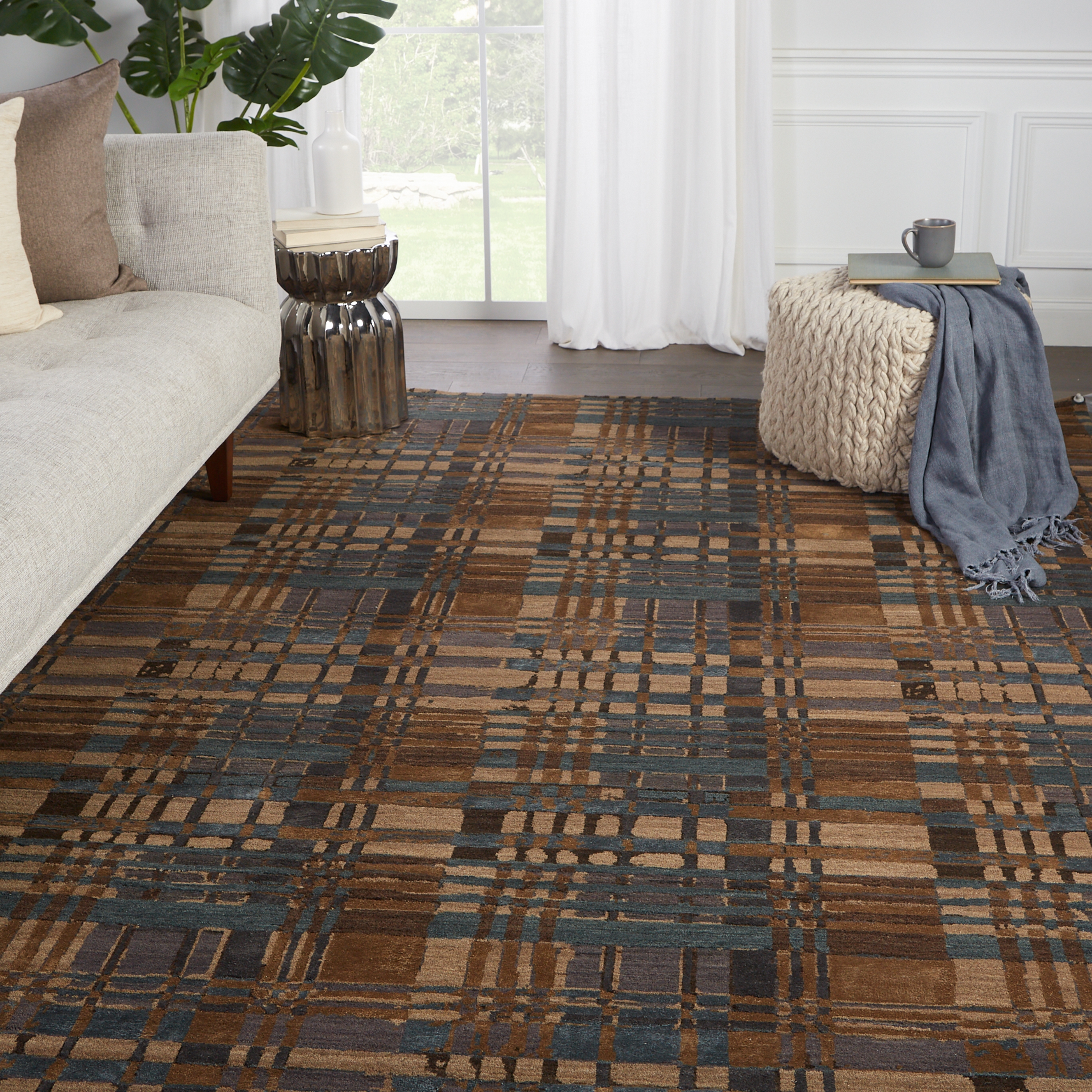 Jenny Jones by Outlander Hand-Knotted Geometric Green/ Brown Area Rug (8'X10') - Image 4