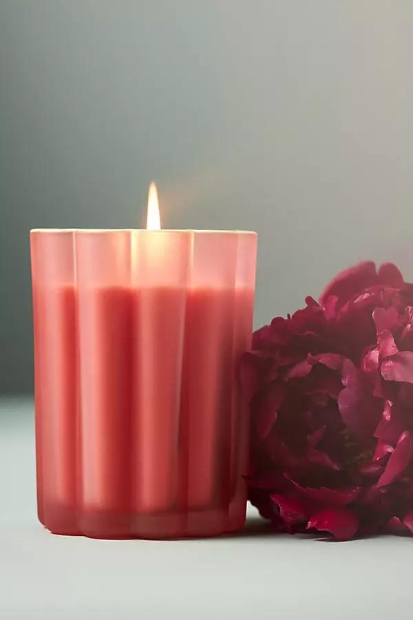 Scalloped Floral Peony Blush Glass Candle - Image 0