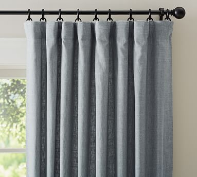 Emery Linen Curtain, 100 x 84", Mineral Blue - Image 0