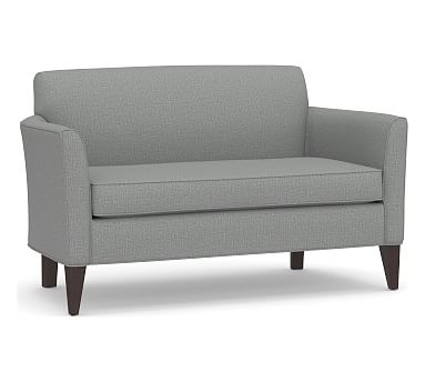 Marcel Upholstered Mini Sofa, Polyester Wrapped Cushions, Performance Brushed Basketweave Chambray - Image 0