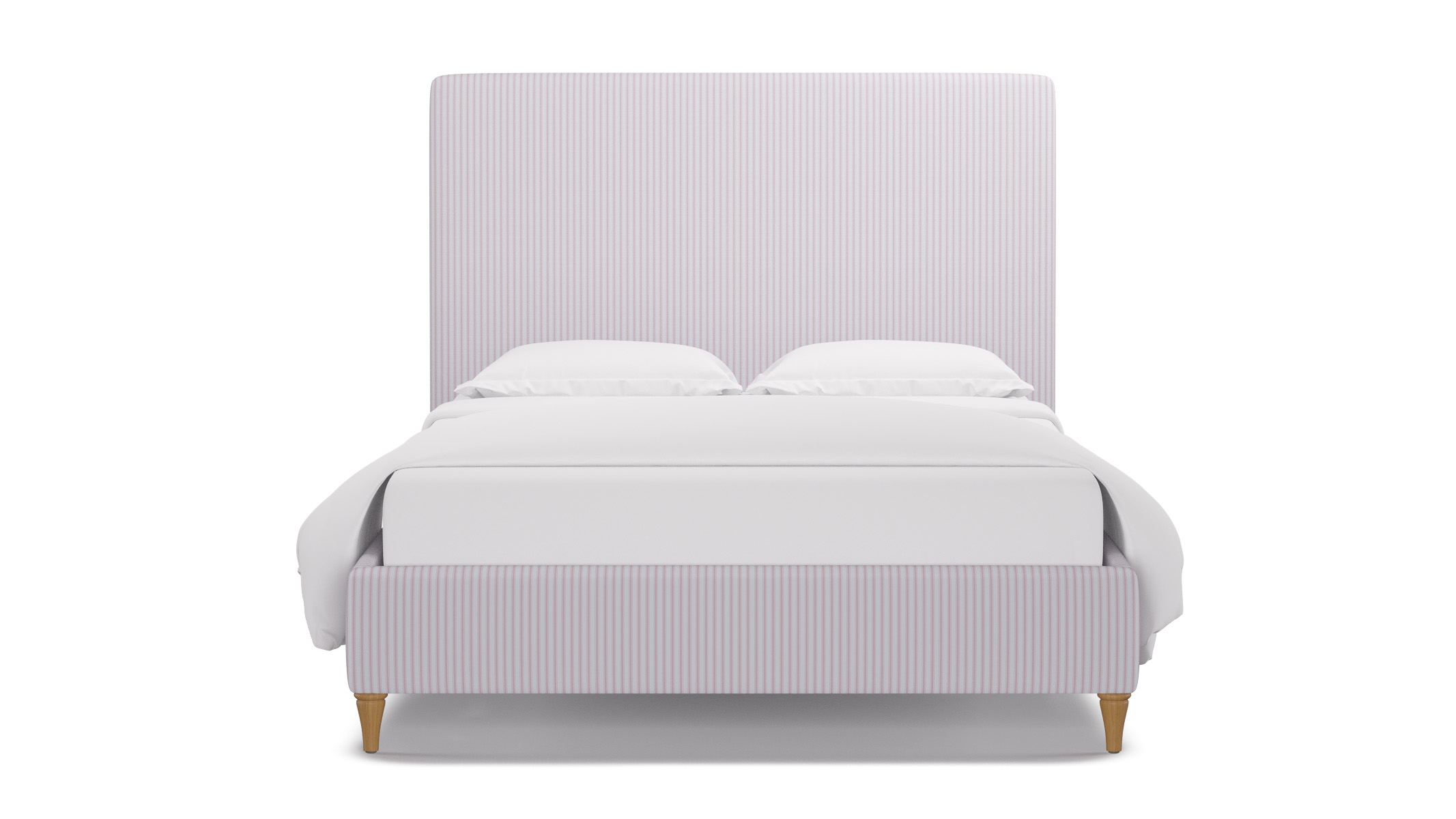 Classic Bed, Pink Classic Ticking Stripe, Natural Decorative Tapered Leg, Queen - Image 0