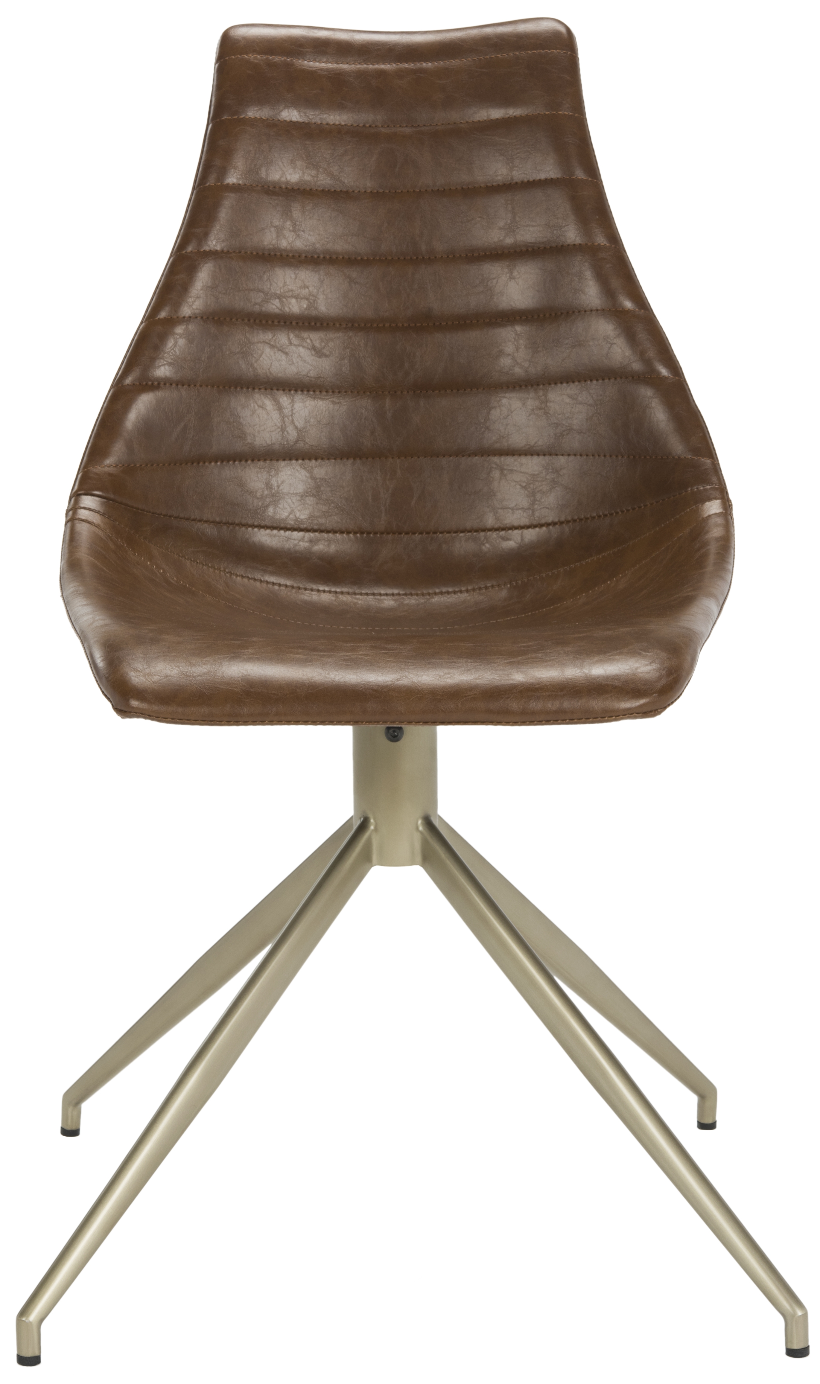 Lynette Midcentury Modern Leather Swivel Dining Chair - Light Brown/Brass - Arlo Home - Image 1