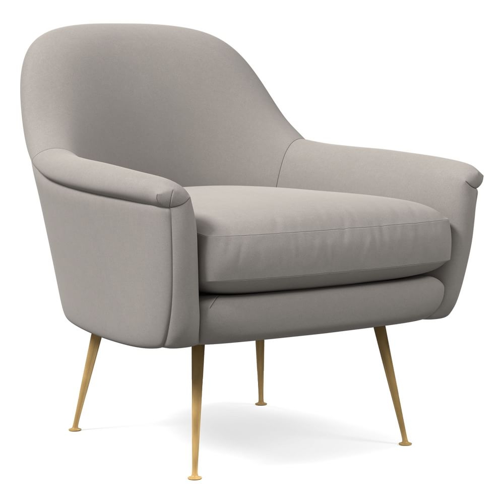 Phoebe Midcentury Chair, Poly, Performance Velvet, Silver, Brass - Image 0