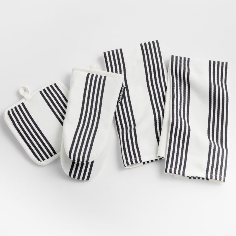 Cuisine White with Black Stripe Organic Cotton Dish Towels, Set of 2 - Image 3