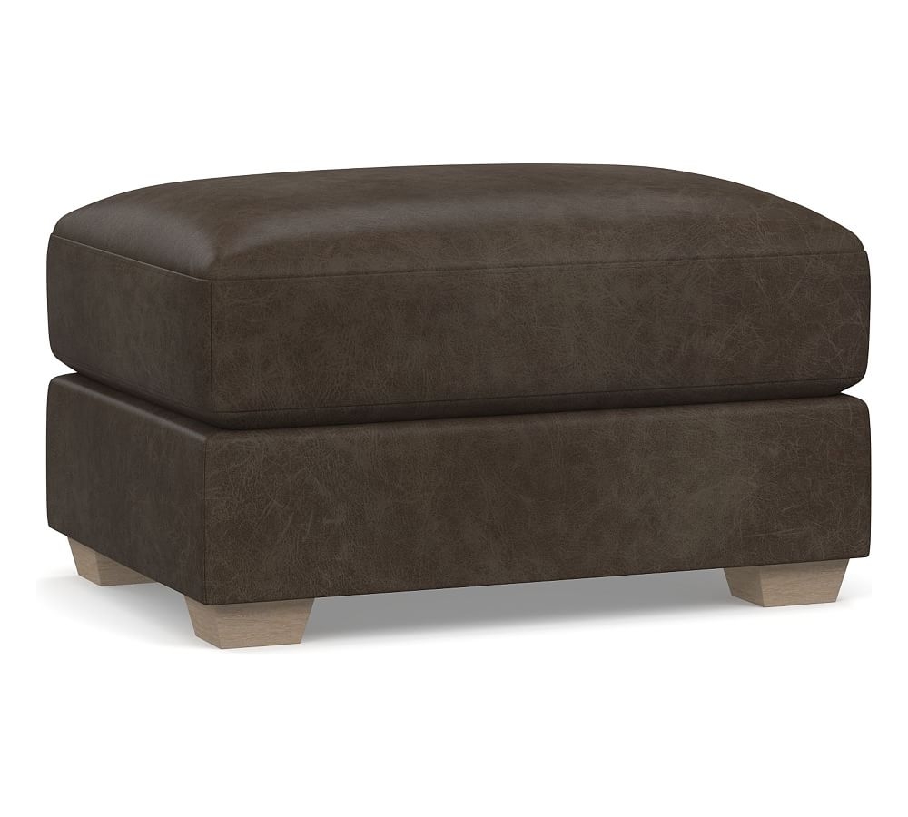 Canyon Leather Ottoman, Polyester Wrapped Cushions, Statesville Wolf Gray - Image 0