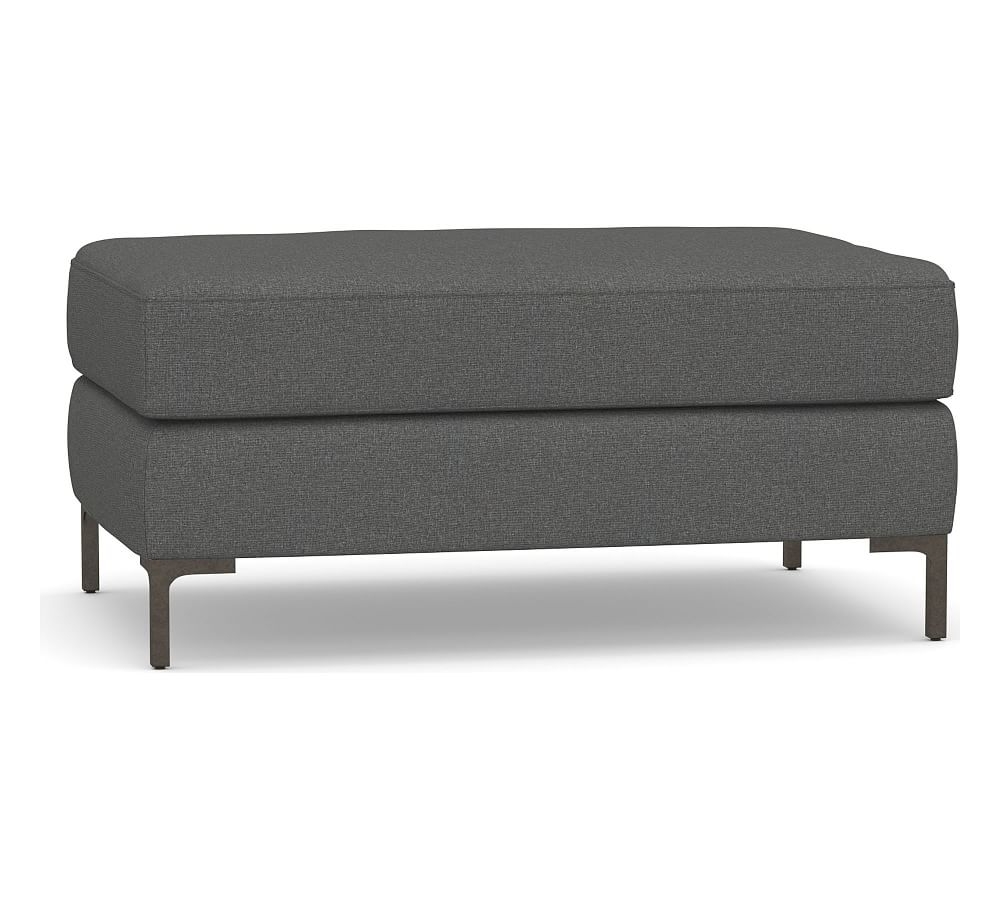 Jake Upholstered Ottoman with Bronze Legs, Polyester Wrapped Cushions, Park Weave Charcoal - Image 0