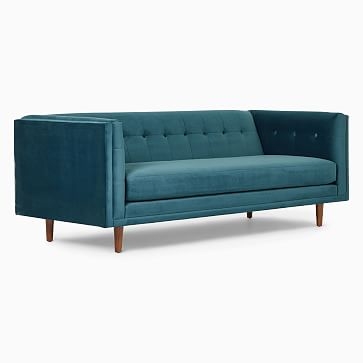 OPEN BOX: Bradford Sofa, Mod Velvet, Port Blue, Pecan - Image 0