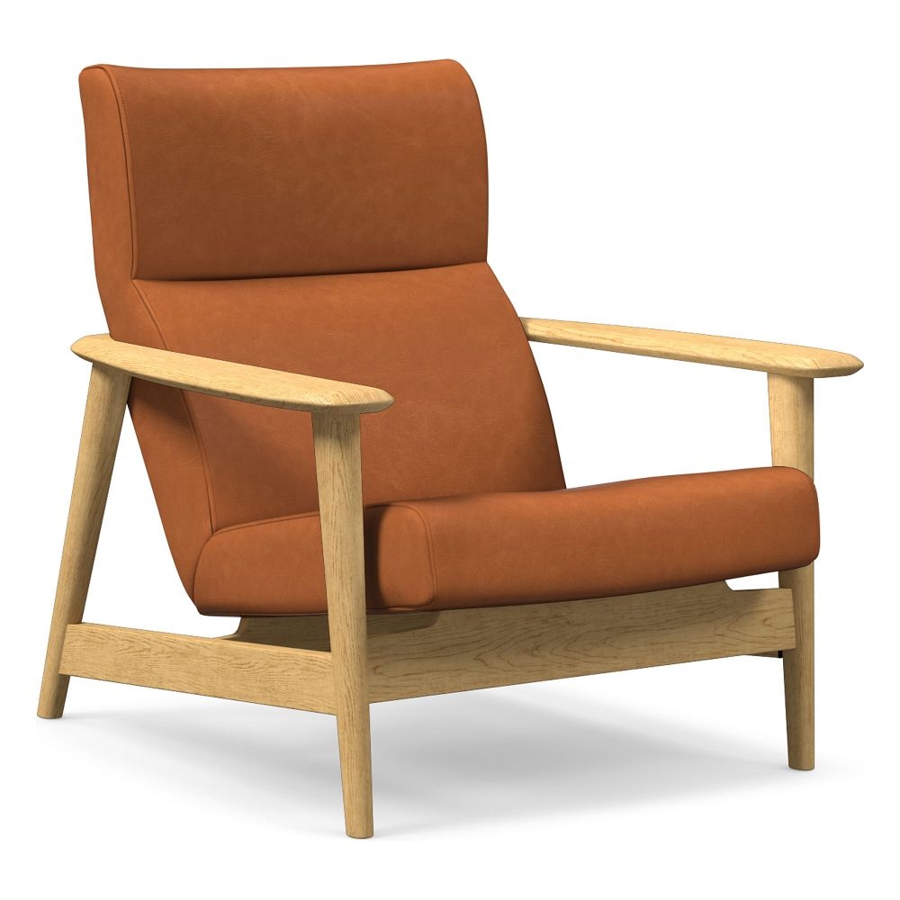 Midcentury Show Wood Highback Chair Vegan Leather Saddle Natural Oak - Image 1