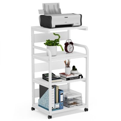 Mobile Printer Stand With Storage Shelves, 4-Shelf Shelving Storage Unit On Wheel Casters,Large Modern Printer Cart Desk Machine Stand Storage Rack On Wheels - Image 0