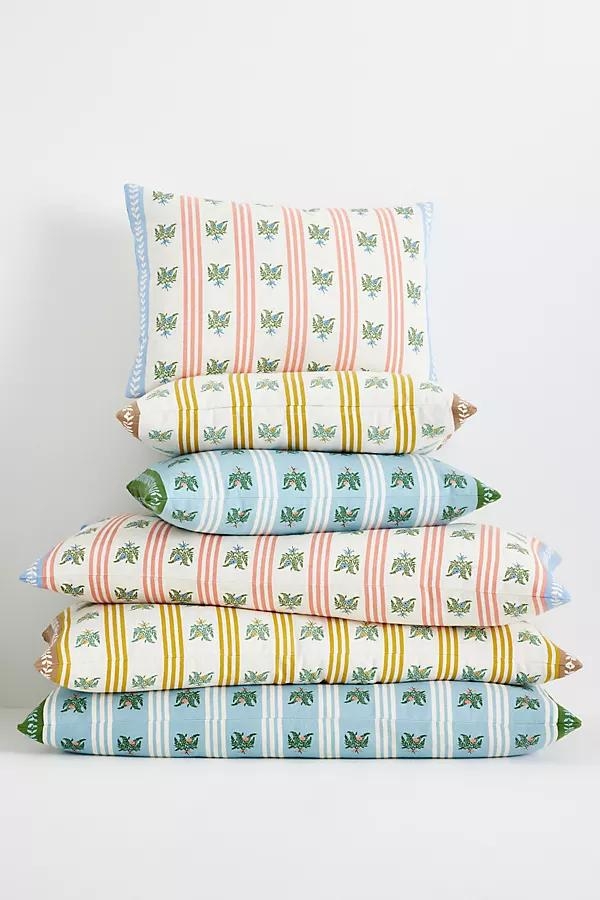 Tess Cotton Screen Printed Floral Striped Pillow - Image 0