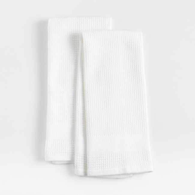 Waffle-Terry White Organic Cotton Kitchen Towels, Set of 2 - Image 0