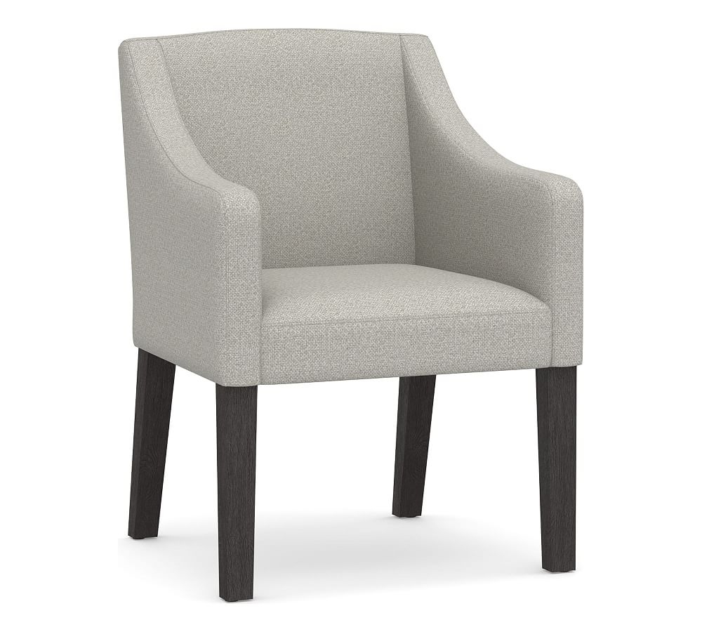 Classic Slope Arm Upholstered Dining Armchair, Blackened Oak Legs, Performance Boucle Pebble - Image 0