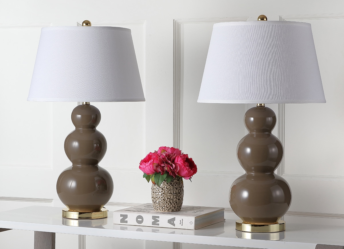 Pamela 28-Inch H Triple Gourd Ceramic Table Lamp - Taupe - Safavieh - Image 2