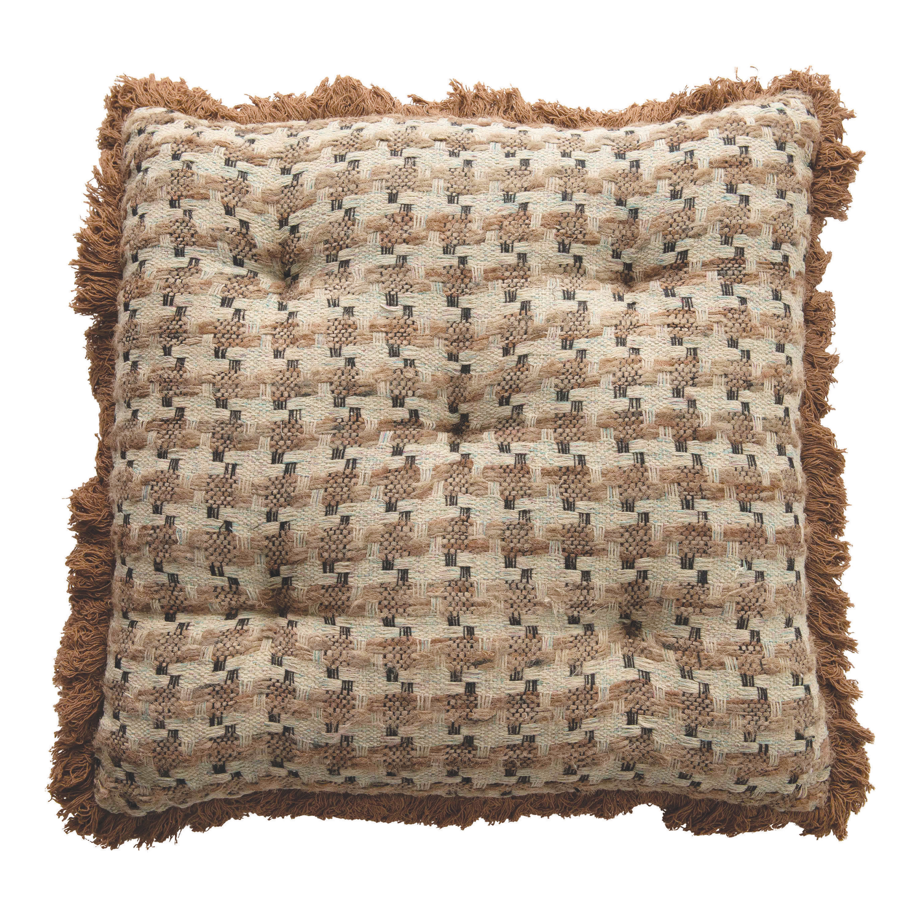 Woven Cotton Pillow with Eyelash Fringe, Multi Color - Image 0