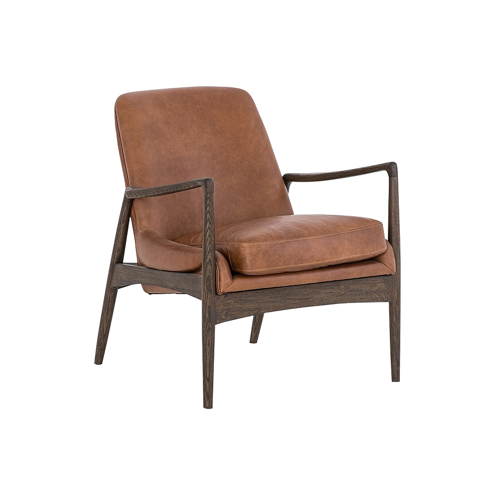 Braden Mid-Century Brandy Leather and Nettlewood Chair - Style # 97M80 - Image 0