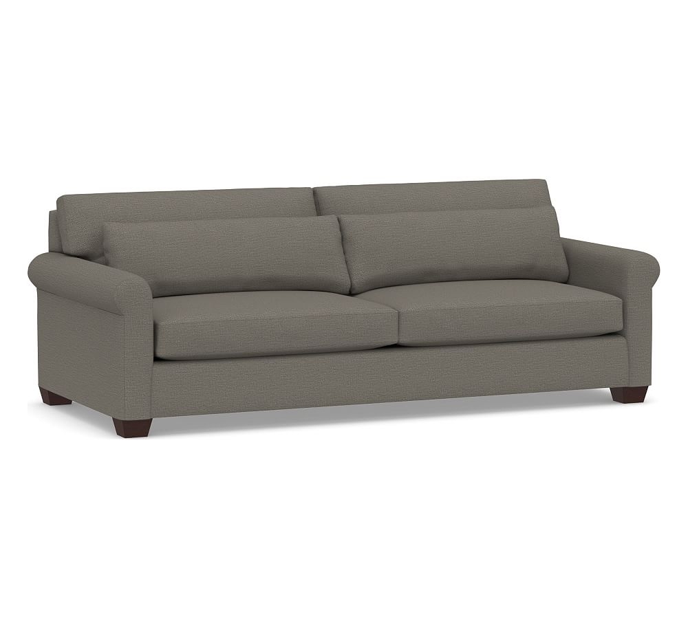 York Roll Arm Upholstered Deep Seat Grand Sofa 97" 2-Seater, Down Blend Wrapped Cushions, Chunky Basketweave Metal - Image 0