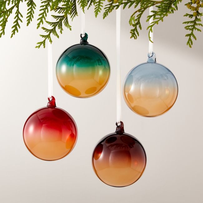 Faise Round Ombre Multicolor Glass Christmas Tree Ornaments Set of 4 - Image 0